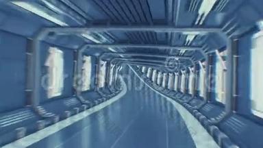 美丽的抽象隧道飞行通过无缝。 飞行在未来宇宙飞船隧道循环三维动画cg